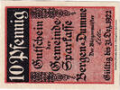 Deutschland 10 Pfennig Geldschein, Bergen, 10Pfennig métier à tisser, 1922 UNZ- Mehl:78.1a -