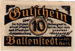 Deutschland 10 Pfennig Geldschein, Ballenstedt, mairie, 1920 UNZ- Mehl:61.2 -