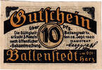 Deutschland 10 Pfennig Geldschein, Ballenstedt, Colline, 1920 UNZ- Mehl:61.2 -