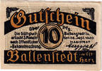 Deutschland 10 Pfennig Geldschein, Ballenstedt, chemin, 1920 UNZ- Mehl:61.2 -