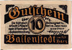 Deutschland 10 Pfennig Geldschein, Ballenstedt, Eglise, 1920 UNZ- Mehl:61.2 -