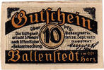 Deutschland 10 Pfennig Geldschein, Ballenstedt, château, 1920 UNZ- Mehl:61.2 -