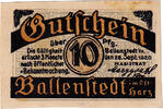 Deutschland 10 Pfennig Geldschein, Ballenstedt, parc 1920-09-28 UNZ- Mehl:61.2 -