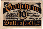 Deutschland 10 Pfennig Geldschein, Deutschland Ballenstedt, 10 Pfennig route 1920-09-28, UNZ- Mehl:61.2 -