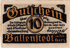 Deutschland 10 Pfennig Geldschein, Ballenstedt, hiver 1920 UNZ- Mehl:61.2 -