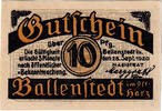 Deutschland 10 Pfennig Geldschein, Ballenstedt, statue, 1920 UNZ- Mehl:61.2 -
