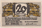 Deutschland 20 Pfennig Geldschein, Blankenese, paysage, 1921 UNZ- Mehl:115.1a -
