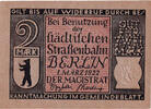 Deutschland 2 Mark Geldschein, Berlin, Tramway 1922-03-01, UNZ- Mehl:92.3 -