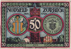 Deutschland 50 Pfennig Geldschein, Zörbig, personnage 1921 VZ Mehl:1475.4a -