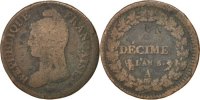 Frankreich Decime Münze, Dupré, Paris, SGE, Bronze, KM:637.1 -