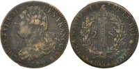 Frankreich 1792 B Münze, 2 sols françois, Rouen, S+, Bronze, KM:603.3