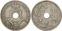 Belgien 25 Centimes Münze, SS, Copper-nickel, KM:62 -