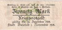 Deutschland 20 Mark Bielefeld, 1918-11-01, SS+ -