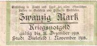 Deutschland 20 Mark Bielefeld, 1918-11-01, VZ -