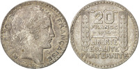 Frankreich 20 Francs Münze, Turin, SS, Silber, KM:879, Gadoury:852 -