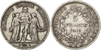 Frankreich 5 Francs Münze, Hercule, Bordeaux, S+, Silber, KM:756.4 -