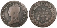 Frankreich 5 Centimes Münze, Dupré, Metz, S, Bronze, Gadoury:126 -
