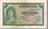 Spanien 5 Pesetas Geldschein, SS -