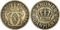 Dänemark 2 Kroner Münze, Christian X, SS, Aluminum-Bronze, KM:825.1 -