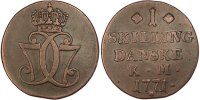 Dänemark Skilling Münze, Christian VII, SS, Kupfer, KM:616.1 -