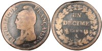 Frankreich Decime Münze, Dupré, Paris, S, Bronze, Gadoury:187 -
