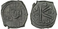 Half Follis Münze, Maurice Tiberius, Thessalonica, SS, Kupfer -