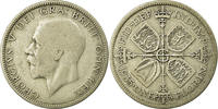 Großbritannien Florin, Two Shillings Münze, George V, S+, Silber -