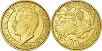 Monaco 50 Francs, Cinquante Münze, Rainier III, VZ, Aluminum-Bronze -