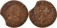 Frankreich Double Tournois Münze, Louis XIII, Double tournois, buste juvénile au col fraisé -
