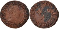 Frankreich Double Tournois Münze, Louis XIII, Double tournois, buste juvénile au col fraisé -
