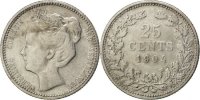 Niederlande 25 Cents Münze, Wilhelmina I, SS, Silber, KM:120.2 -