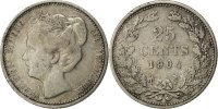 Niederlande 25 Cents Münze, Wilhelmina I, SS, Silber, KM:120.2 -