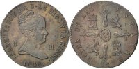 Spanien 8 Maravedis Münze, Isabel II, Jubia, VZ, Kupfer, KM:531.2 -
