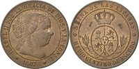 Spanien 1/2 Centimo Münze, Isabel II, Barcelone, VZ, Kupfer, KM:632.1 -