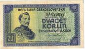 20 Korun (1945) Tschechoslowakei Geldschein, undated (1945), KM:61a, VZ VZ