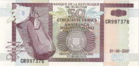 Burundi 50 Francs Geldschein, 2001-08-01, KM:36c, UNZ -