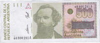 Argentinien 500 Australes Geldschein, KM:328b, UNZ -
