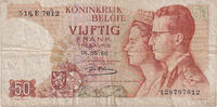 Belgien 50 Francs Geldschein, 1966-05-16, KM:139, S -
