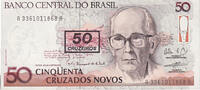 Brasilien 50 Cruzeiros on 50 Cruzados Novos Geldschein, KM:223, UNZ -