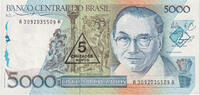Brasilien 5 Cruzados Novos on 5000 Cruzados Geldschein, Undated (1989) -