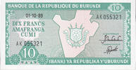 Burundi 10 Francs Geldschein, 1989-10-01, KM:33b, UNZ -