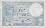 Frankreich 10 Francs Minerve, K.77274, VZ, Fayette:07.16, KM:84 -