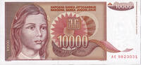 Jugoslawien 10,000 Dinara Geldschein, KM:116a, UNZ -