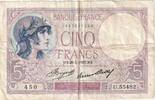 Frankreich 5 Francs Violet, U.55482, S+, Fayette:3.17, KM:72e -