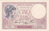 Frankreich 5 Francs Violet, T.64320, SS+, Fayette:04.12, KM:83 -