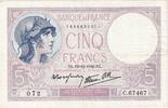 Frankreich 5 Francs Violet, C.67467, SS, Fayette:04.17, KM:83 -