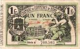 Algeria 1 Franc Bône, 1921-01-05, A, Chambre de Commerce, S+ -