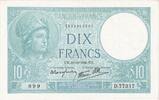 Frankreich 10 Francs Minerve, 1940-10-10, D.77317, UNZ -