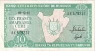 Burundi 10 Francs 1991-10-01, UNZ -