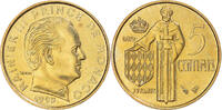 Monaco 5 Centimes Münze, Rainier III, Paris, BU, STGL, Cupro-Aluminium -